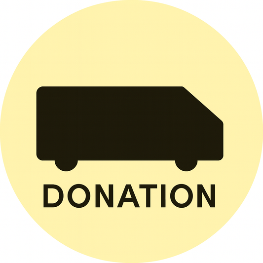 Black silhouette of a truck on a yellow background with 'DONATION' text