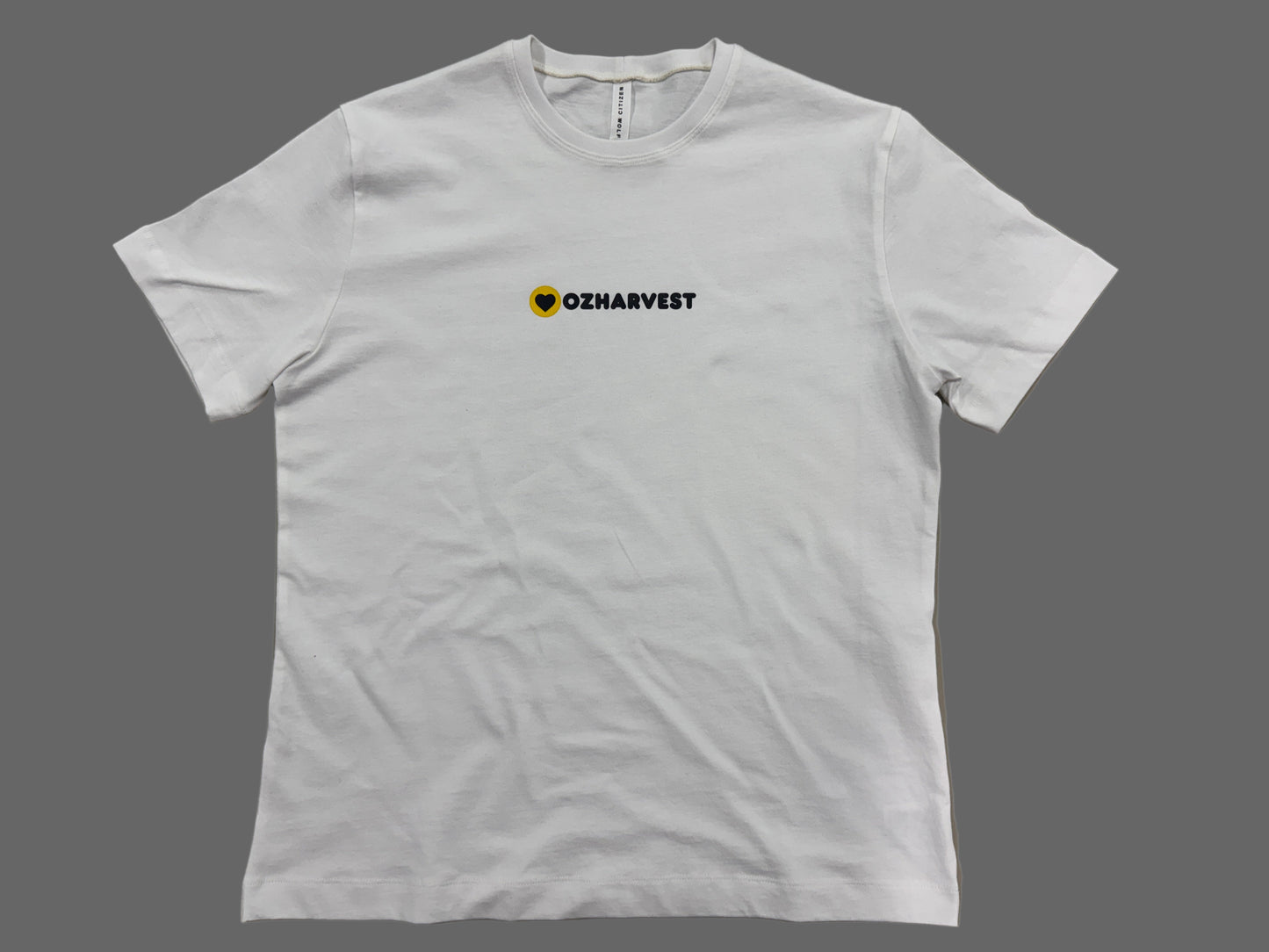 White t-shirt with 'OzHarvest' logo 