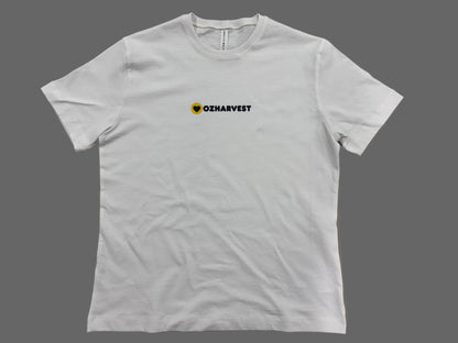 White t-shirt with 'OzHarvest' logo 