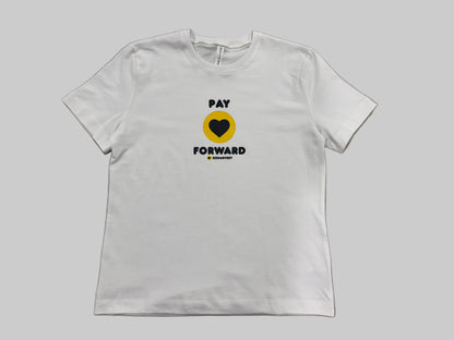 White t-shirt with 'Pay Forward' graphic o
