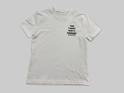 White t-shirt with Paid It Forward